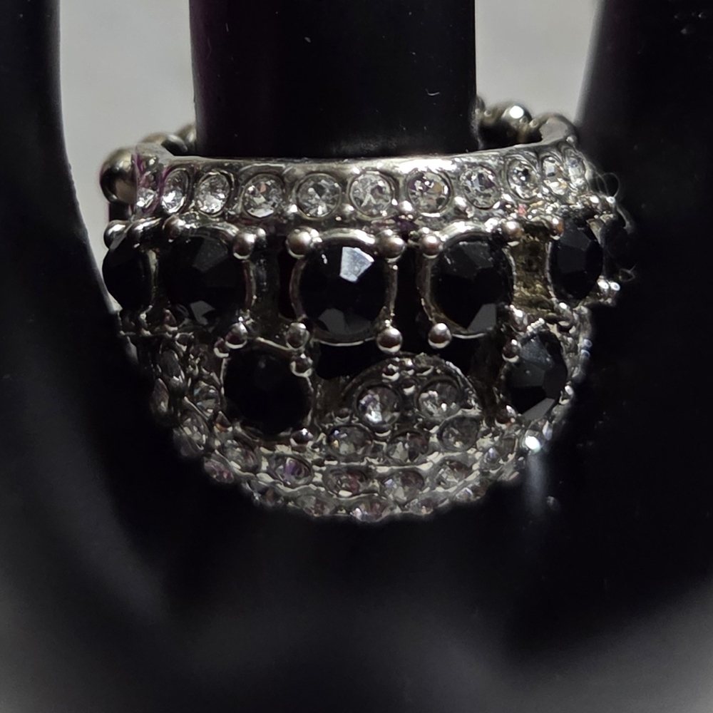 paparazzi Silver-Tone Black & Clear Crystal Dome Ring